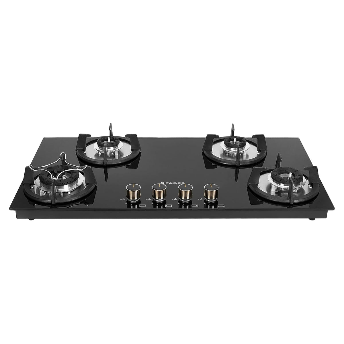 Faber Hob 4 Burner | Auto-Ignition | Spillage Proof | HOB SUPERIA HT904 BR AI N | Concealed Chamber | Metal Knobs | Pan 