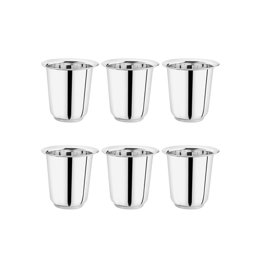 Dynore Stainless Steel Indian Traditional Tea/Coffee Glasses | Steel Glass for Kids | Coffee Glass | Stainless Steel Cup Set of 6, 170 ml