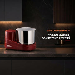 USHA Colossal Neo 2 litres Table-Top Wet Grinder, 150W 100% Copper Motor, Dual Stones, Stainless Steel Drum, 10 Years Warranty on Motor, Free Home Service (Cherry Red)