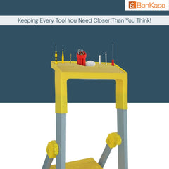 Bonkaso Climb Lite Pro+ 7 Step - Aluminium Foldable Ladder with Tool Tray (130W x 209H Cm) | Heavy-Duty, Anti-Slip & Firm Grip for Home, Indoor & Outdoor Use | Durable & Portable (Yellow & Satin)