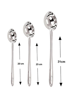 Dynore Stainless Steel Round Shape Chutney Serving Laddles- Set of 3 Size- 31, 25 and 20 cm of Each