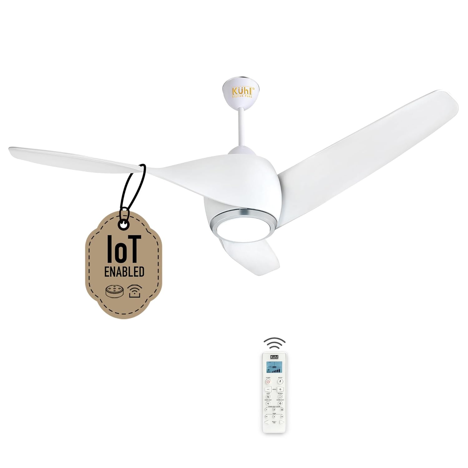KUHL Twist L3 1320 mm 65% Power Saving BLDC Ceiling Fan | BEE 5 Star Rated & ISI Marked | High Air Flow|5Year Warranty on Motor By Brand | Free Installation | IoT – Operate via Mobile & Alexa | White