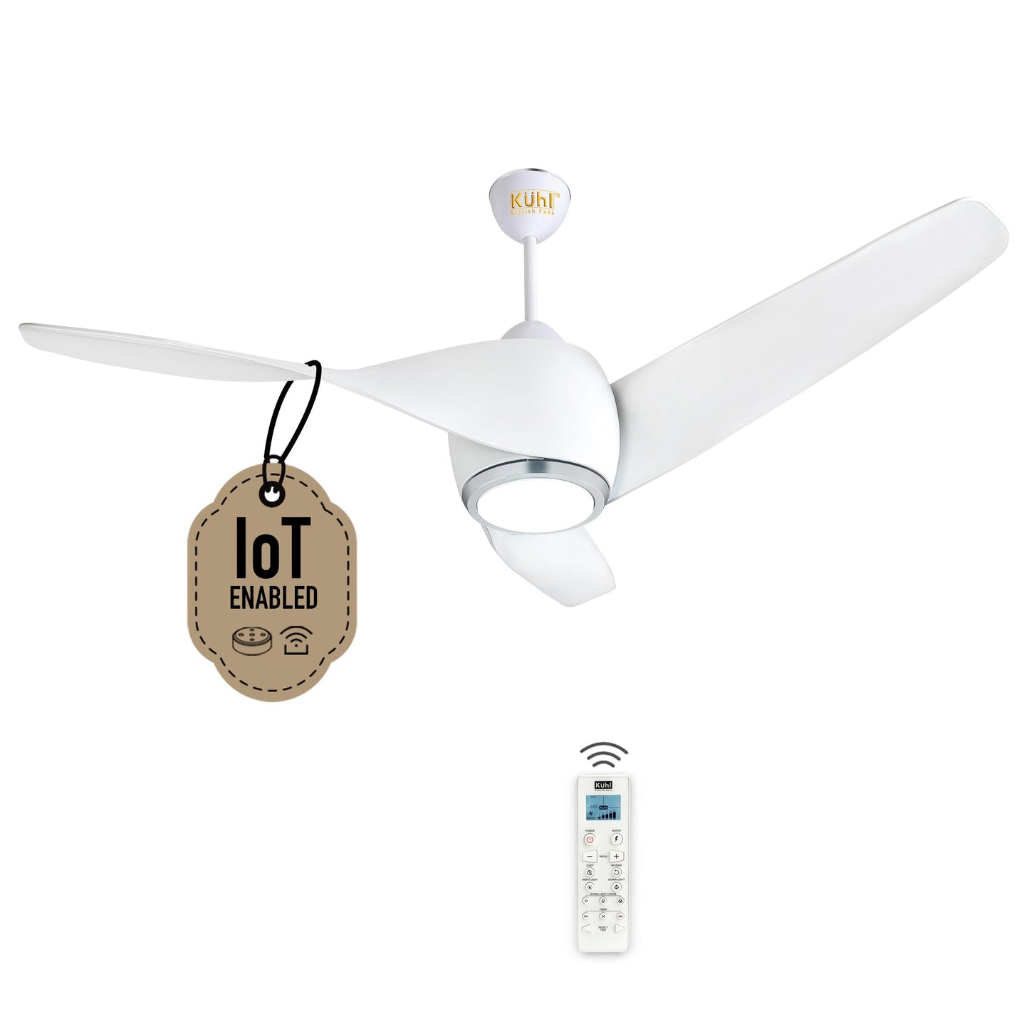 KUHL Glanz F3 1320MM 65% Power Saving BLDC Ceiling Fan | BEE 5 Star Rated & ISI Marked | High Air Flow | 5Year Warranty on Motor By Brand | Free Installation | IoT Operate via Mobile & Alexa | White