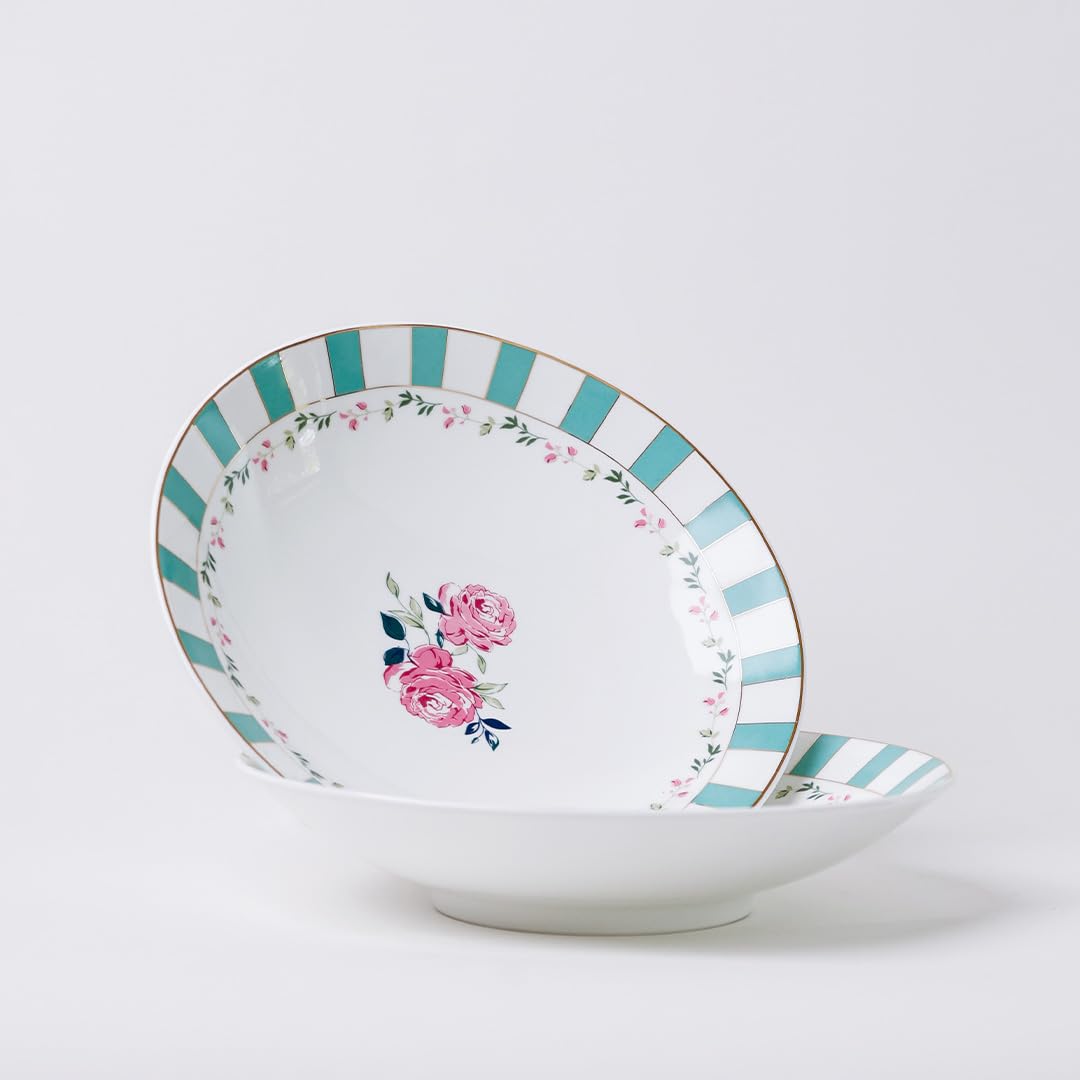 Magique by The Wishing Chair x ClayCraft : Portrait of a Rose Pasta Plates Set of 2 | Ceramic Coupe Plates | Elegant Floral Dinnerware | Ideal Gift for All Occasions | Dishwasher Safe