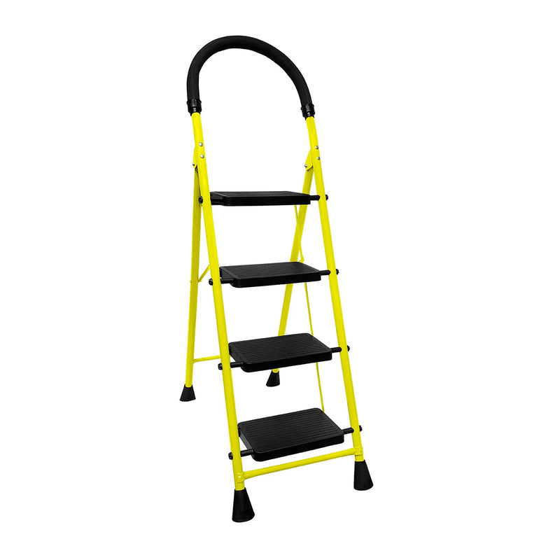 BonKaso Mild Steel Multipurpose Climb Swift 4-Step Foldable Ladder with Safety Clutch Lock, Load Capacity Upto 120kg – Anti-Slip Designed for Indoor & Outdoor Use (Yellow & Black)