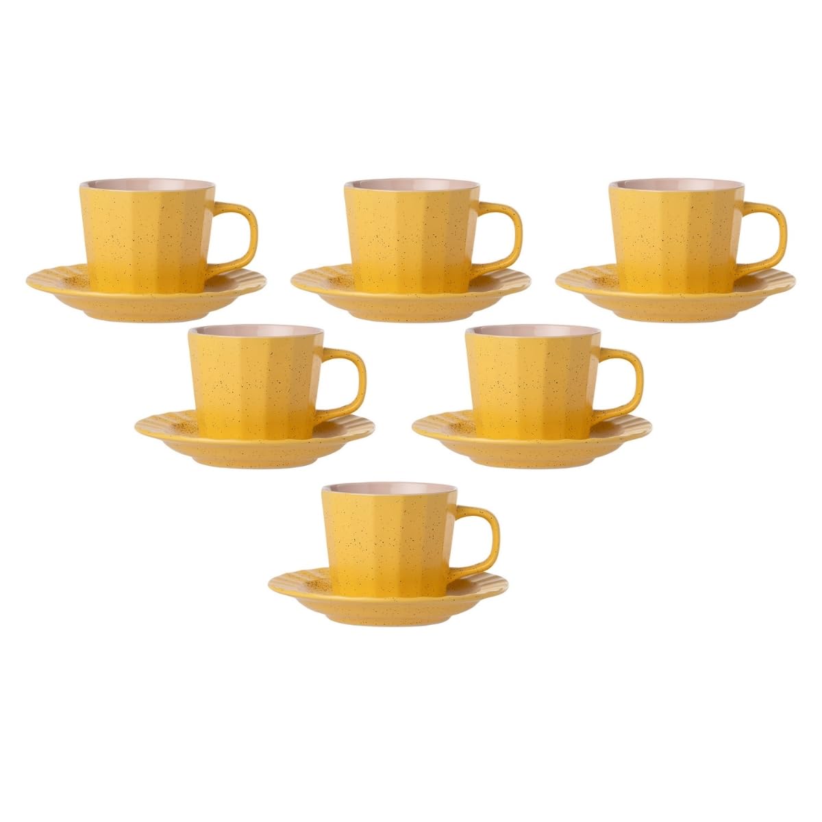 Clay Craft Fine Ceramic Armada Mustard & Pink Cups & Saucer, Set of 12, Cups for Tea & Coffee, Gift Set, Elegant Design for Home and Kitchen and Can Be Gifted to Your Loved Ones On Any Occassions