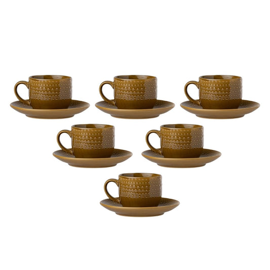 Clay Craft Fine Ceramic Apex Brown Cups & Saucer, Set of 12, Cups for Tea & Coffee, Gift Set, Elegant Design for Home and Kitchen and Can Be Gifted to Your Loved Ones On Any Occassions