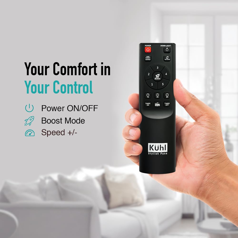 KUHL Inspira P1 | 400mm | BLDC Pedestal Fan with Remote | 5 wings | Touch Screen Control Panel | Height Adjustment | Tilt Mechanism, Swivel Function | Low Noise | Black