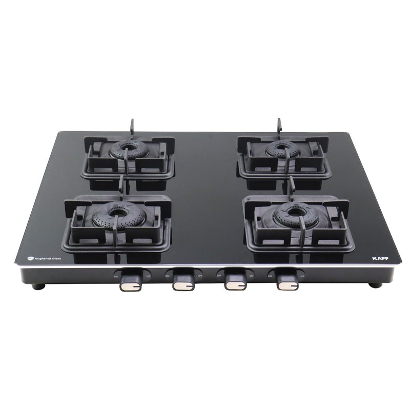 KAFF Gas Stove/Cooktop 4 Burners 63 CM, Black Coated Brass Burners With Auto Electric Ignition, Decorative SS Moulded Strip on All Sides for Edge Protection Black | CTQ634BAI