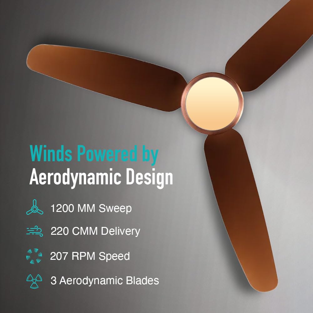 KUHL Luxus C3 1200mm Stylish 65% Power Saving BLDC Ceiling Fan with Remote | Night & Down Light | 29W |BEE 5 Star | Low Noise | IoT –Operate via Mobile & Alexa | Reverse Mode |Free Installation|Brown