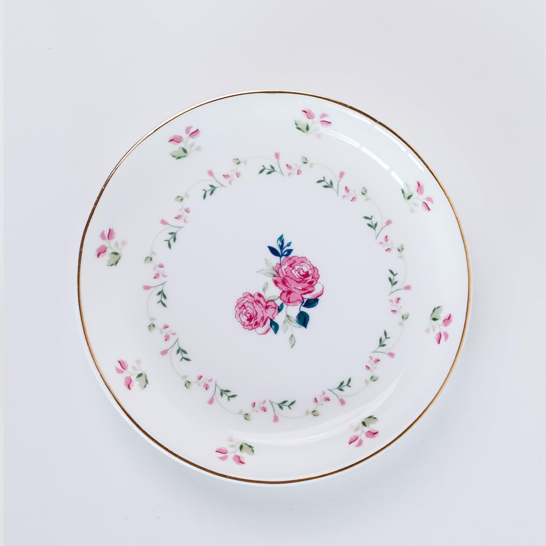 Magique by The Wishing Chair x ClayCraft : Portrait of a Rose Ceramic Plates Set of 4 | 6 Inches | Snack Plates | Elegant Lightweight Small Ceramic Plates for Appetizers & Desserts | Dishwasher Safe