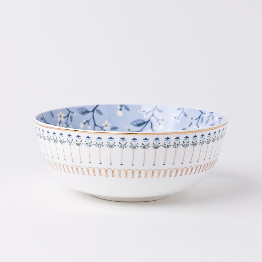 Magique by The Wishing Chair x ClayCraft : River of Flowers 20-Piece Ceramic Dinner Set with Gold | Floral Plates & Bowls | Elegant Glossy Finish | Perfect for Family Dinners | Festive Gifting