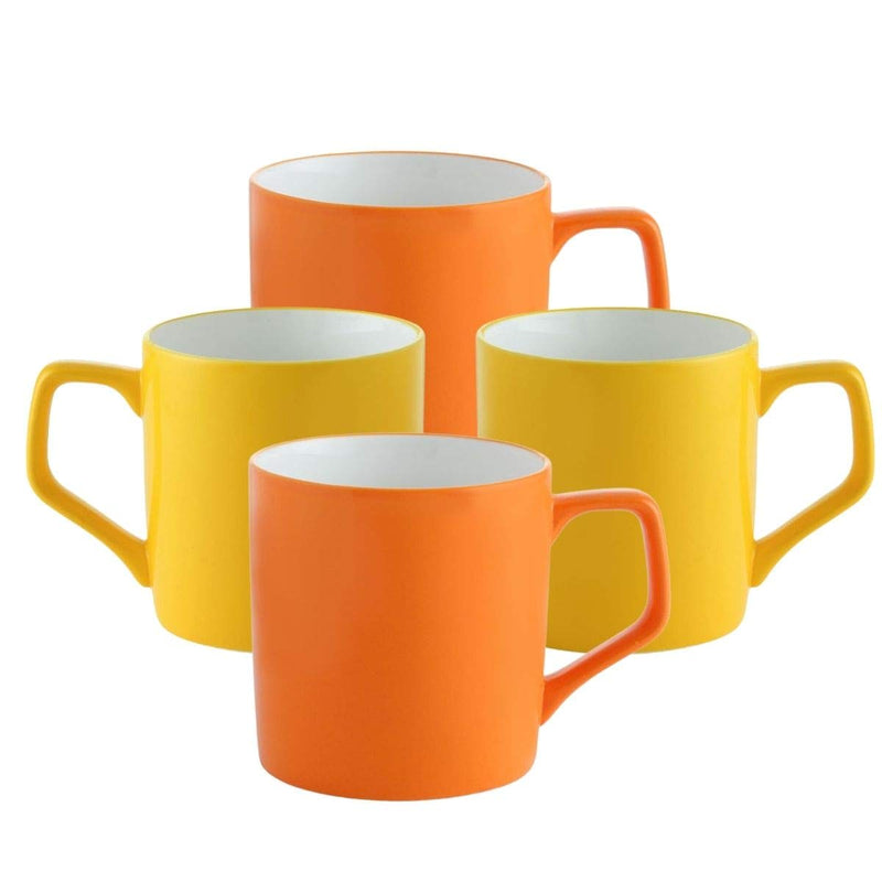 Clay Craft Fine Ceramic Solid Orange and Green Coffee Mugs Set of 4 Perfect for Your Modern Kitchen and for Gifting Purpose