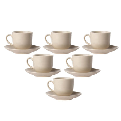 Clay Craft Fine Ceramic Horizon Ivory Cups & Saucer, Set of 12, Cups for Tea & Coffee, Gift Set, Elegant Design for Home and Kitchen and Can Be Gifted to Your Loved Ones On Any Occassions