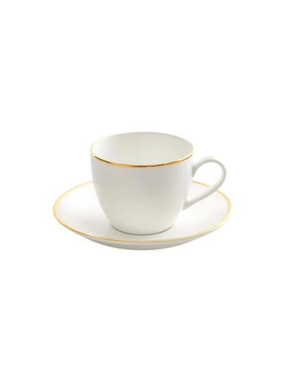 Clay Craft Fine Ceramic Premium Gold Line Printed Cup and Saucer Set of 12 | Capicity 240 ml Each