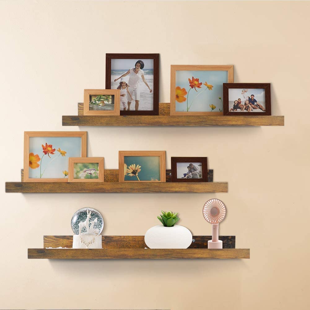 24 Inch Floating Shelves Wall Mounted Set of 3, Rustic Large Wall Shelves Picture Ledge Shelf for Bedroom | Liv