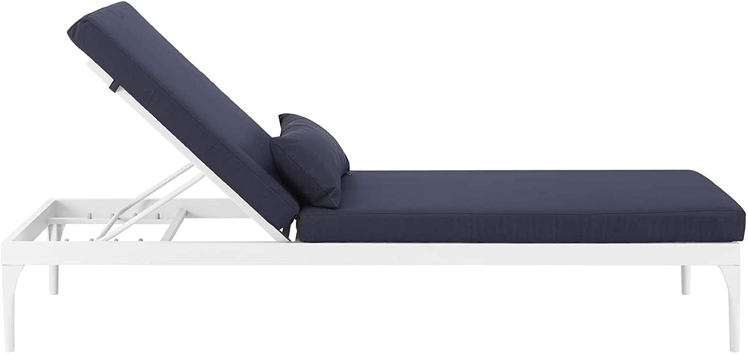 Daley Outdoor Swimming Poolside Lounger (White + Navy Blue) Set of 2