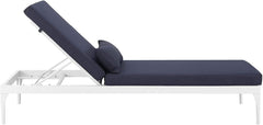 Daley Outdoor Swimming Poolside Lounger (White + Navy Blue) Set of 2
