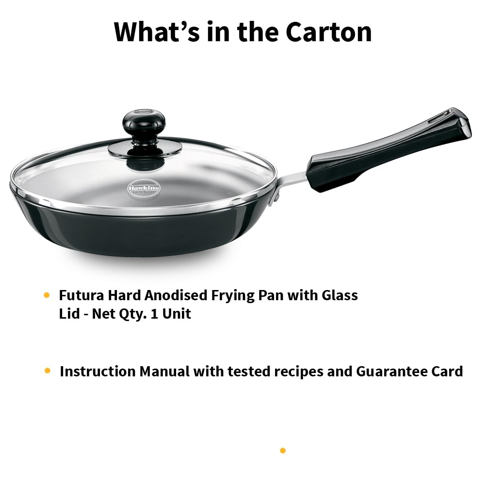 Hawkins Futura 20 cm Frying Pan, Hard Anodised Fry Pan with Glass Lid, Small Frying Pan, Black (AF20G)