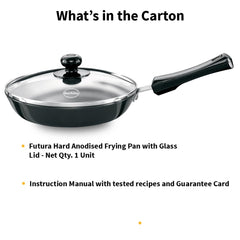 Hawkins Futura 20 cm Frying Pan, Hard Anodised Fry Pan with Glass Lid, Small Frying Pan, Black (AF20G)