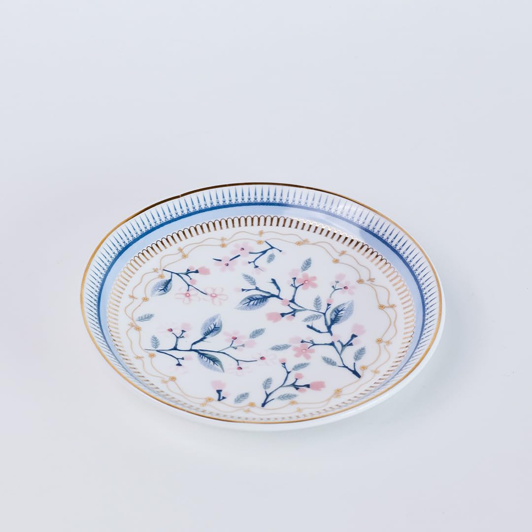 Magique by The Wishing Chair x ClayCraft : River of Flowers Ceramic Plates Set of 4 | 6 Inches | Snack Plates | Elegant Lightweight Small Ceramic Plates for Appetizers & Desserts | Dishwasher Safe