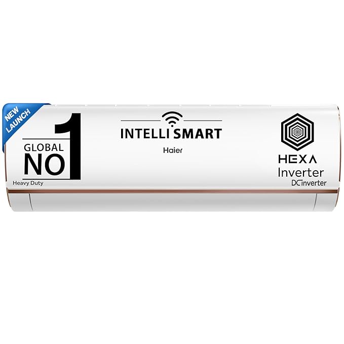 Haier 1.6 Ton 5 Star Inverter Split AC (Copper, Convertible 7 in 1 Cooling Modes, Antibacterial Filter, HSU19K-PYFR5BE-INV, White)