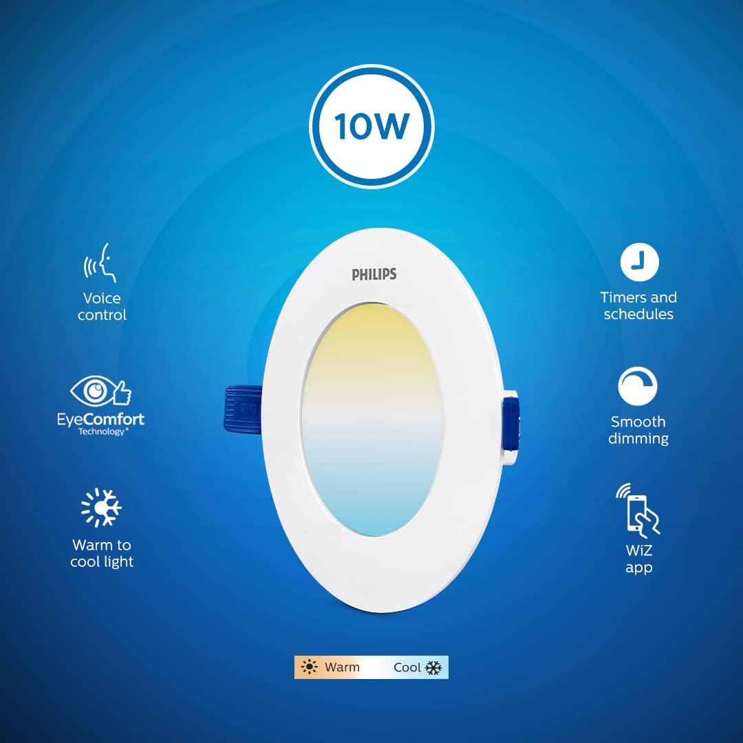 Philips Smart Wi-Fi LED Downlighter 10-Watt Round Wiz Connected Compatible with Amazon Alexa and Google
