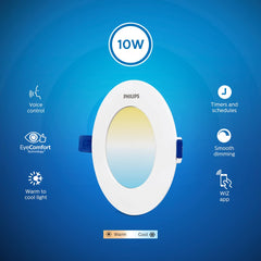 Philips Smart Wi-Fi LED Downlighter 10-Watt Round Wiz Connected Compatible with Amazon Alexa and Google