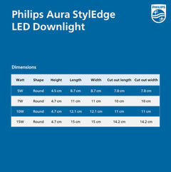 Philips Aura Styledge LED Downlight (Warm White, 7W)