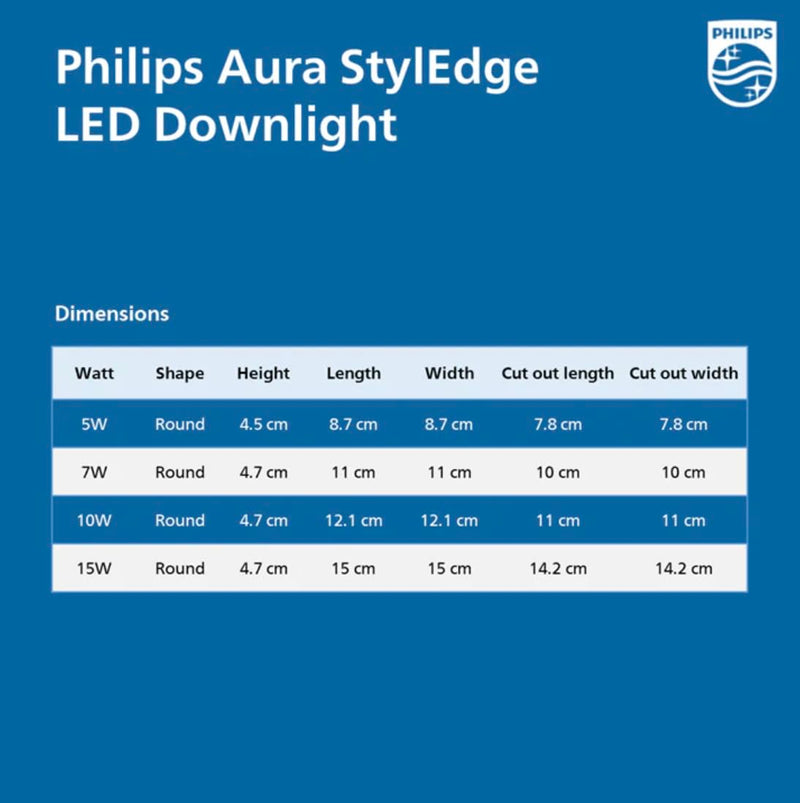 Philips Aura Styledge LED Downlight (Warm White, 7W)