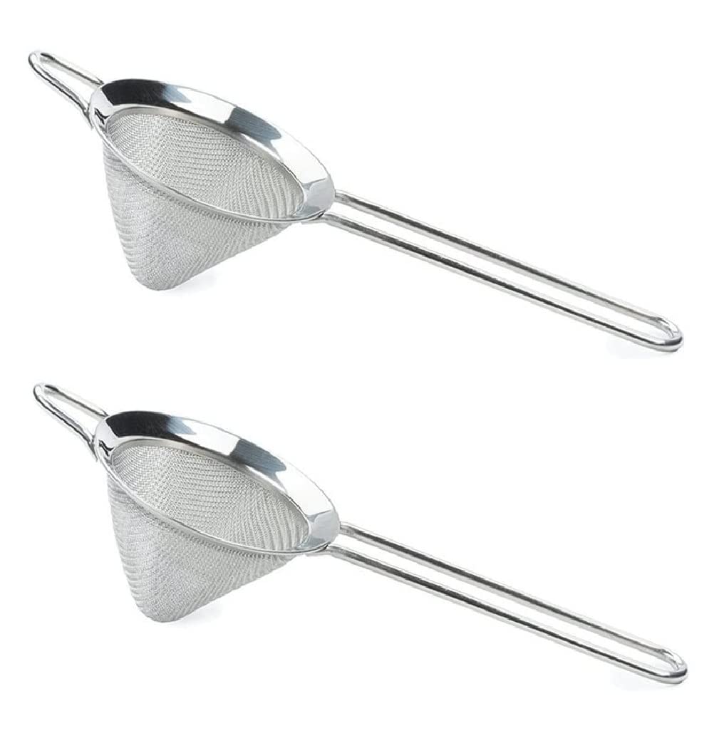 Dynore Stainless Steel Conical Shape Bar Strainer/Food Strainer/Mesh Strainer- Set of 2 (20 x 9 x 1 cm), Silver