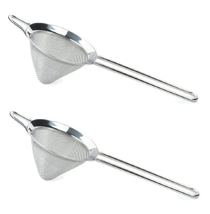Dynore Stainless Steel Conical Shape Bar Strainer/Food Strainer/Mesh Strainer- Set of 2 (20 x 9 x 1 cm), Silver