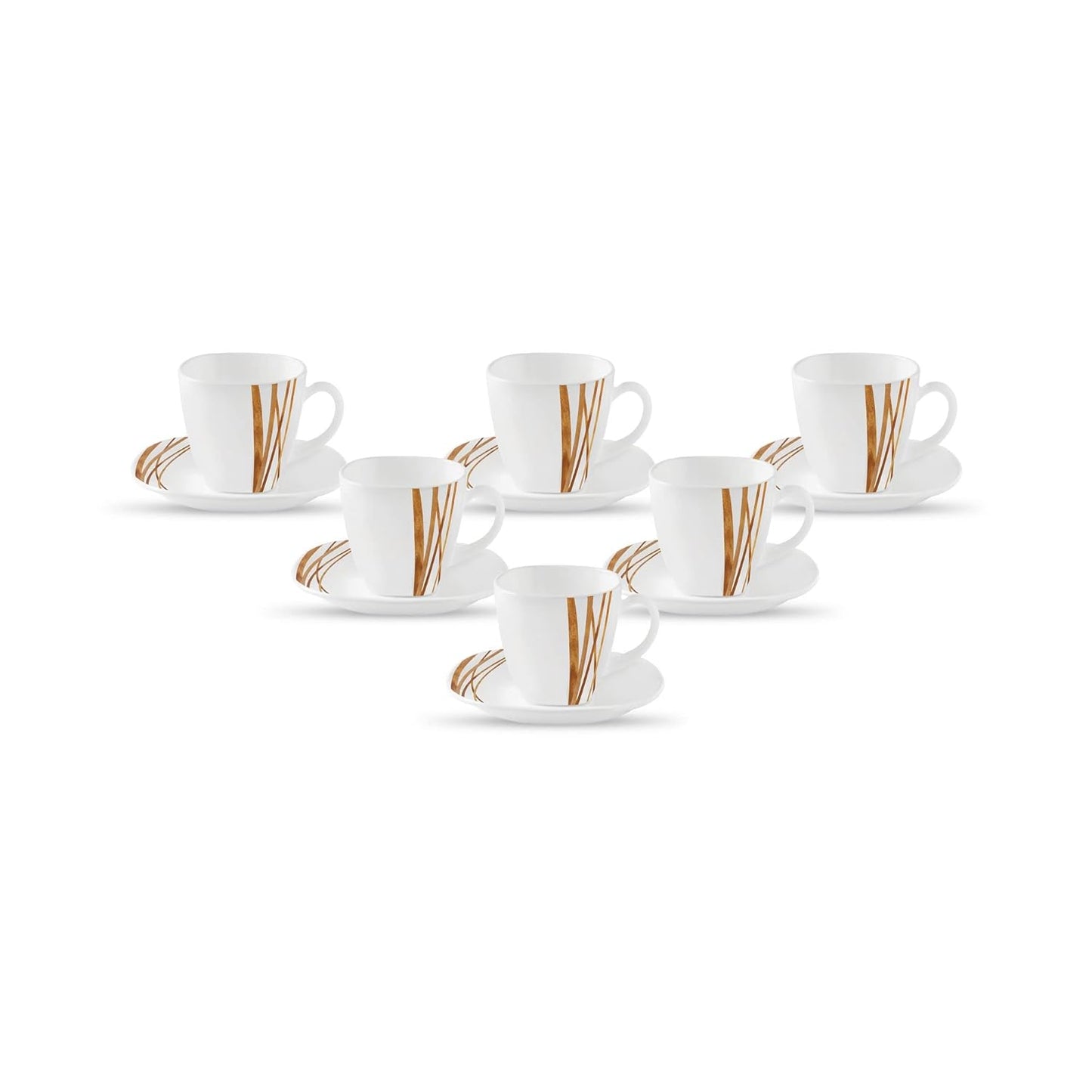 La Opala Diva, Quadra Collection, Opal Glass Cup & Saucer Set 12 pcs, Golden Shades, White, Standard