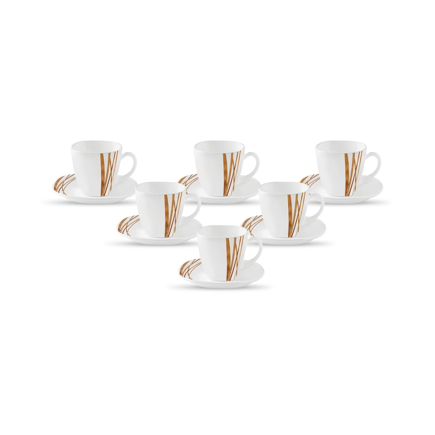 La Opala Diva, Quadra Collection, Opal Glass Cup & Saucer Set 12 pcs, Golden Shades, White, Standard