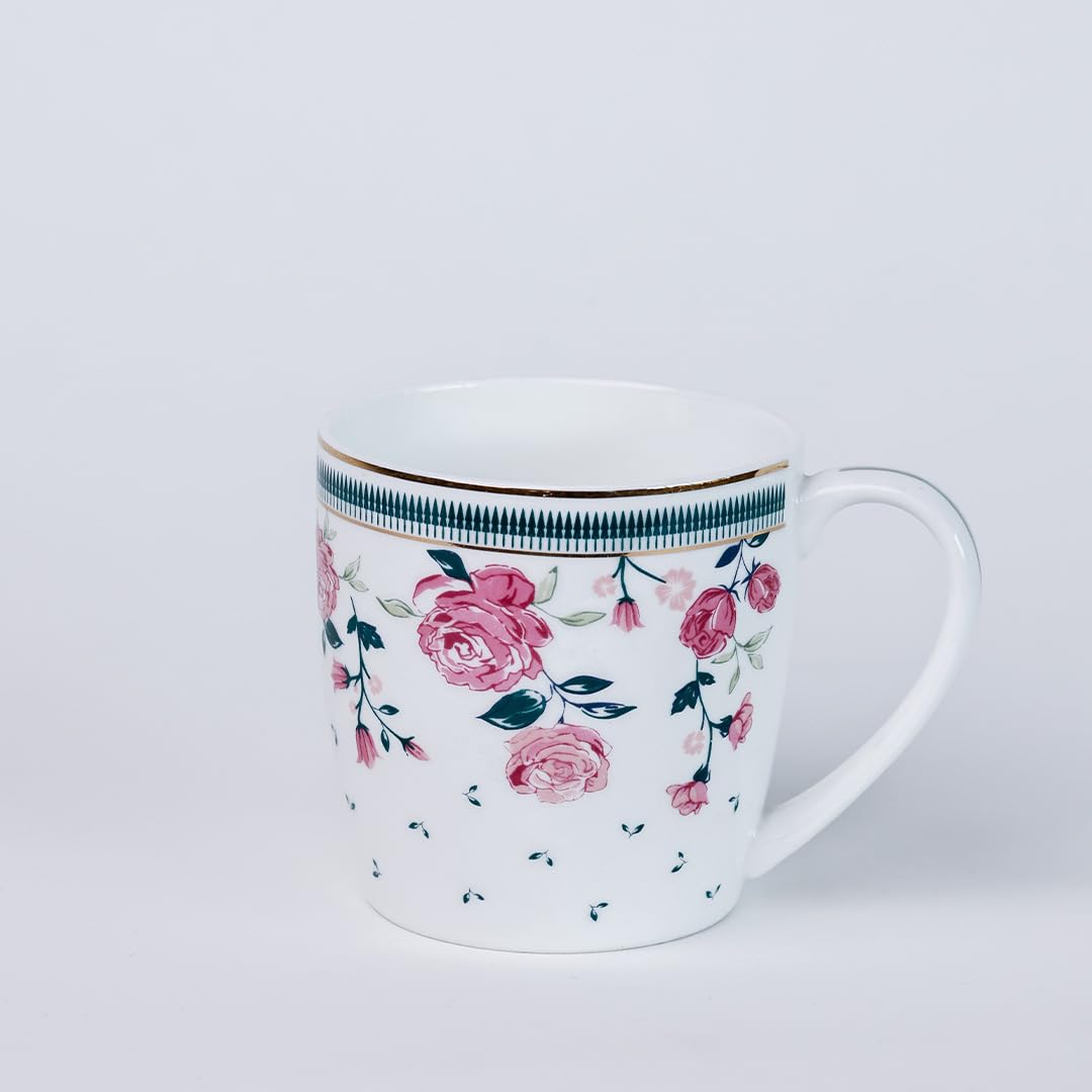 Magique by The Wishing Chair x ClayCraft : Portrait of a Rose Ceramic Chai Mugs - Set of 6 | 180 ml | Elegant Design Mugs for Coffee | Ideal for Gifting | Perfect for Home & Office