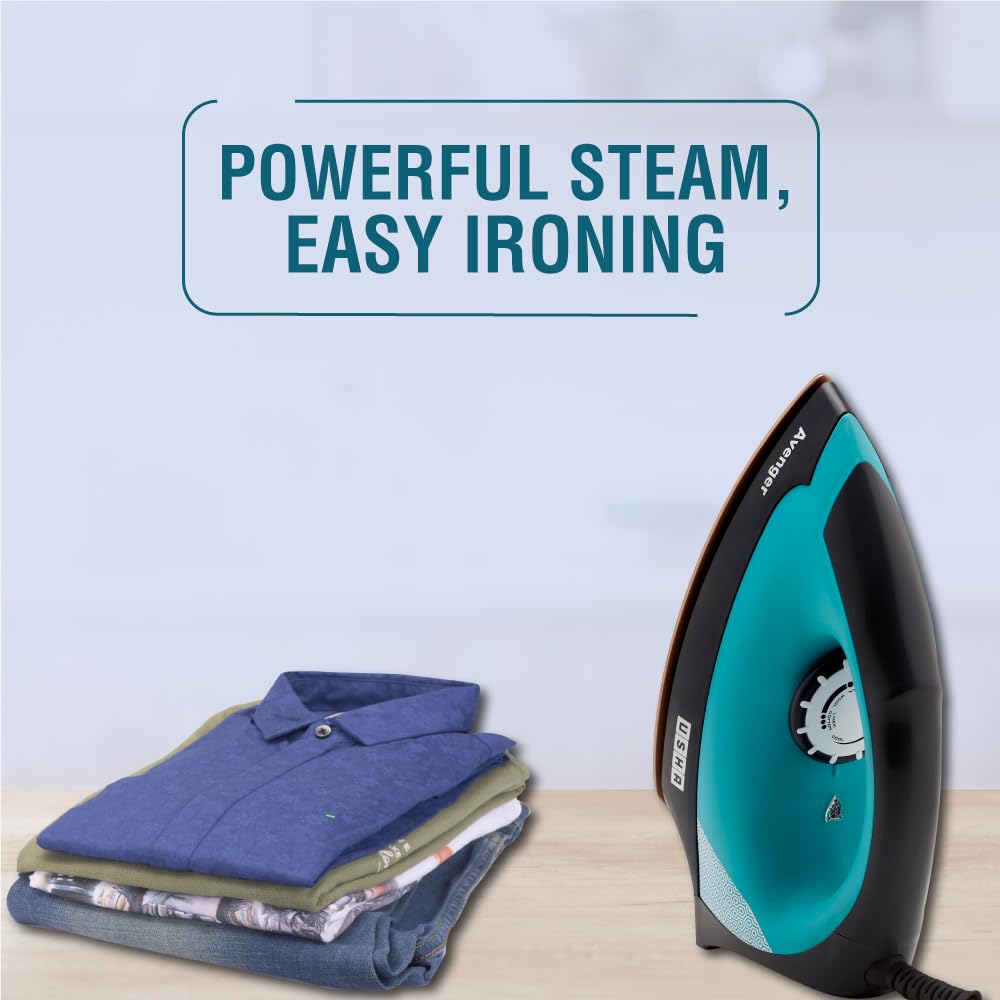 USHA Avenger 1.5 KG Heavy Weight Dry Iron| 1100W| Non-stick Coated Sole Plate For Easy Gliding & Long Life| 1.8 m Long Cord| Dual Layer Safety | 2 Year Warranty