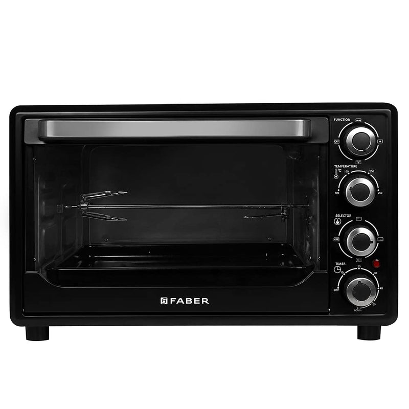 Faber 45L 2000W OTG | Bake, Toast, Roast, Grill | 4 Heating Functions, Upper & Lower Heating, Rottisserie, 360° Convection| Indicator Light, Auto Shut-Off, Ready Bell | Removable Crumb Tray | (Black)