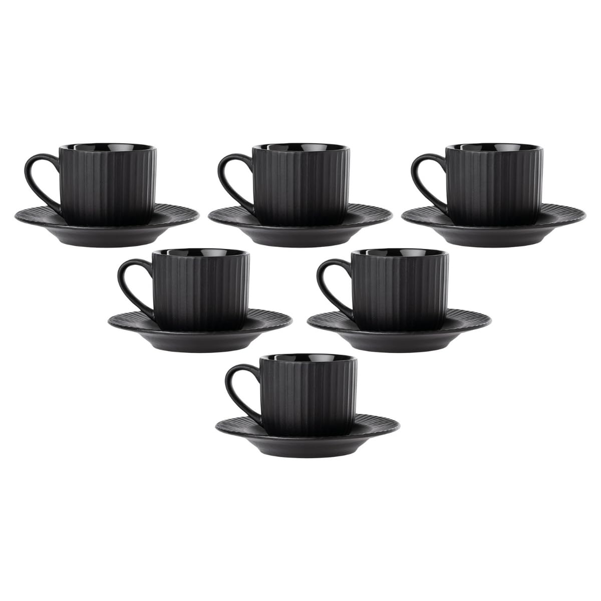 Clay Craft Fine Ceramic Linea Black Cups & Saucer, Set of 12, Cups for Tea & Coffee, Gift Set, Elegant Design for Home and Kitchen and Can Be Gifted to Your Loved Ones On Any Occassions