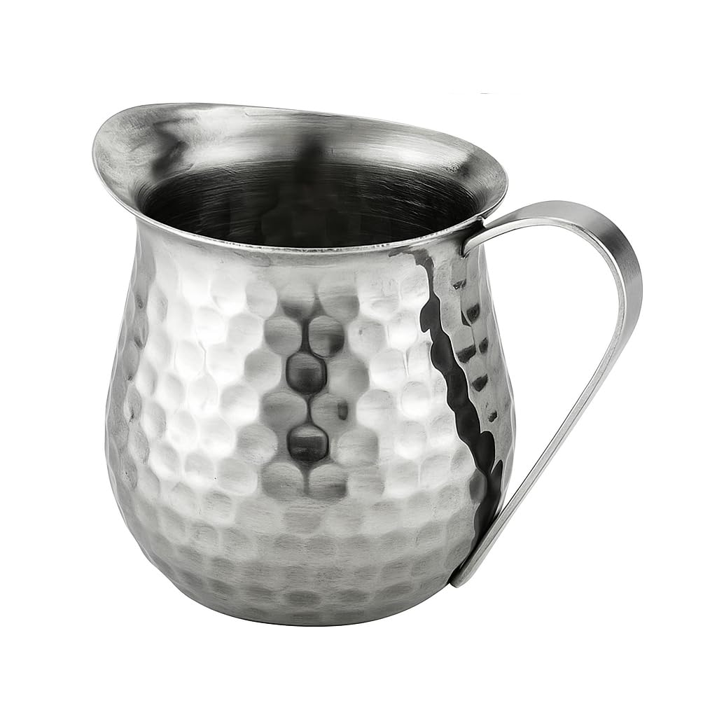 Dynore Stainless Steel Hammered Design Bell Creamer Espresso Shot Frothing Pitcher Cup Latte Art - 150 ml Set of 1 Pc