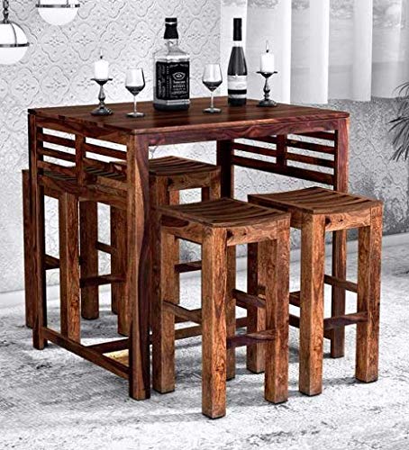 Solid Wood Bar Table Set in Provincial Teak FinishLong 2 Seater Bar Table Set | High Bar Table and Chairs Set