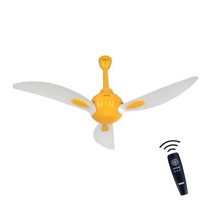 USHA New Bloom Series Helenium (Inspired by Helenium) BLDC Ceiling Fan with Bi-Directional Feature | Sleep/Boost/Timer Modes | RF Remote | Whisper-Quiet | Dust-Resistant (White & Saffron Yellow)