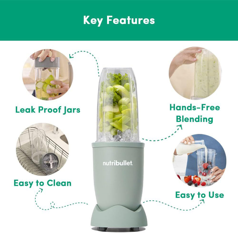 NutriBullet PRO 900W Blender Mixer Grinder(Jade), 12-Piece Set with 3 Unbreakable Jars & Wet/Dry Blade Set, USA’s #1 Smoothie Maker, Food Processor