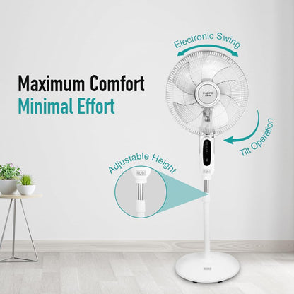 KUHL Inspira P1 | 400mm | BLDC Pedestal Fan with Remote | 5 wings | Touch Screen Control Panel | Height Adjustment | Tilt Mechanism, Swivel Function | Low Noise | White