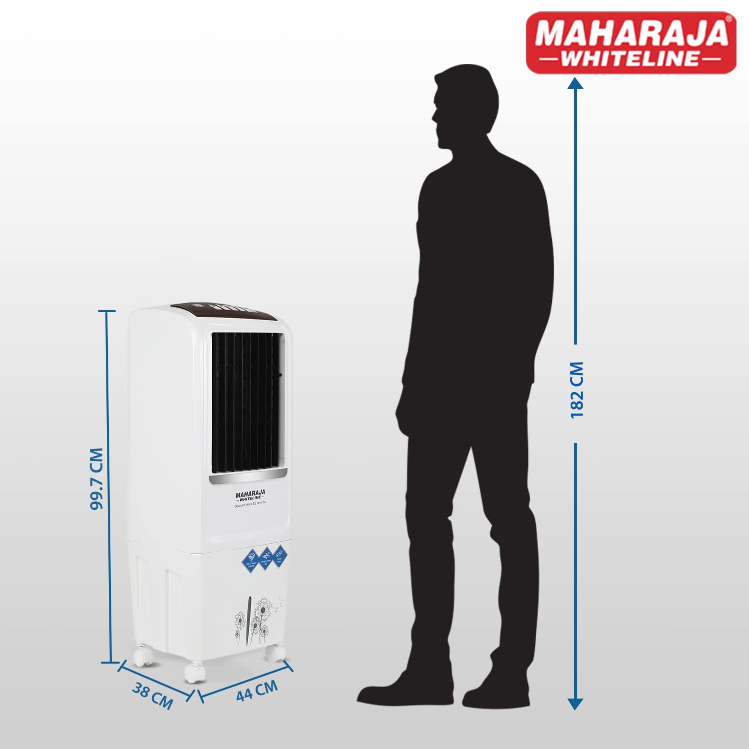 Maharaja Whiteline Blizzard Deco Tower Air Cooler with Remote, 22 litre, White & Grey