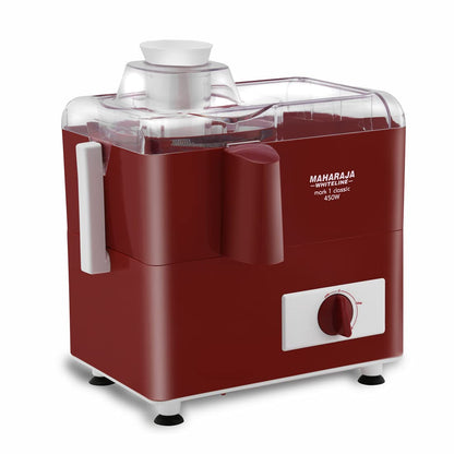 Maharaja Whiteline Mark 1 Classic Juice Extractor, 450 Watt, Cherry Red & White, Superior Stainless Steel Mesh And Juice Cutter, Medium (Mark-1 Classic/Je-106), 450 Watt