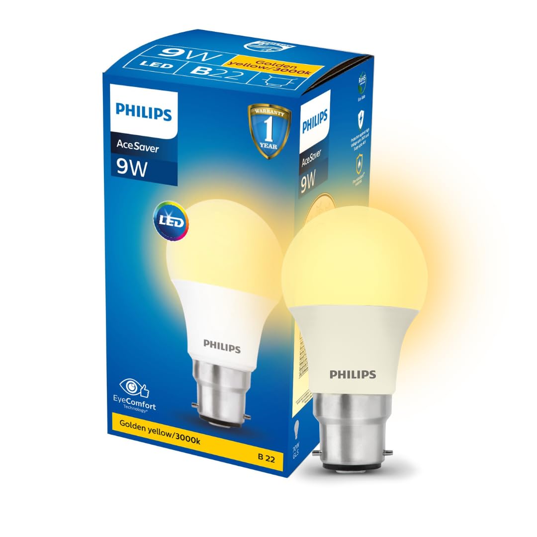 Philips Base B22 9-Watt LED Bulb (Warm White)
