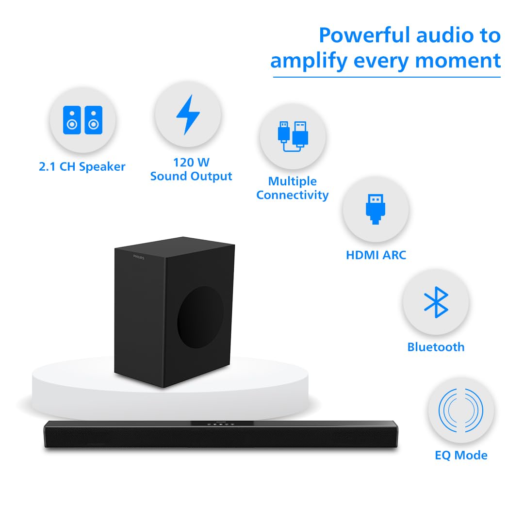 Philips Audio TAB4218/94 2.1 Channel 120W Bluetooth Soundbar with RiChannel Bass, 3 EQ Modes
