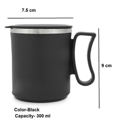 Dynore Stainless Steel Insulated 1 Pc Double Walled Plastic Covered Air Tight Travel Tea/Coffee Mug with Lid- Black