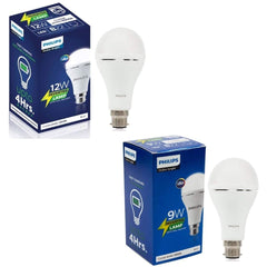 Philips Base B22 Inverter Bulb 9 and12 Watt Combo Rechargeable Emergency LED Bulb (Cool Daylight) - White (Pack of 2)