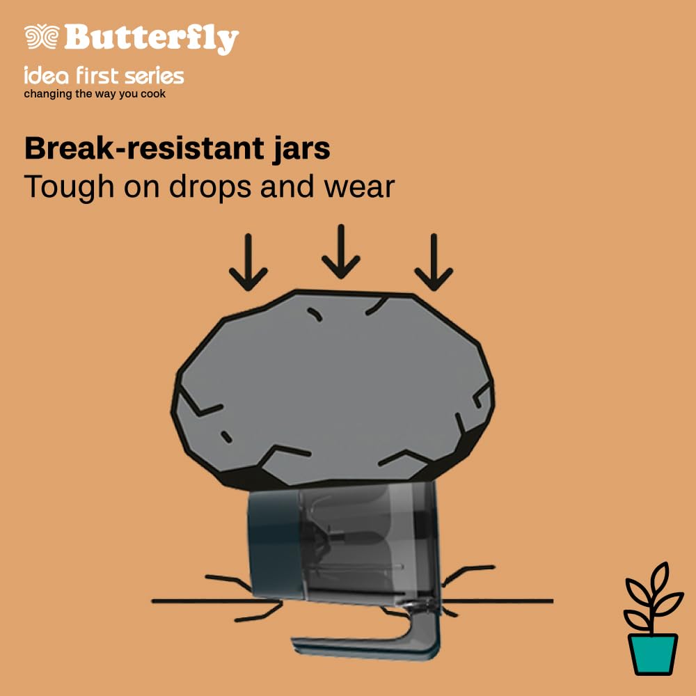 Butterfly Xeno 750W Mixer Grinder | 3 Eastman Tritan Jars (Baby Safe-FDA Approved) | Vortex Blade+Square Jars-Efficient Grinding | Secure Jar Lock | Torx21 Motor | 5 Yr Warranty